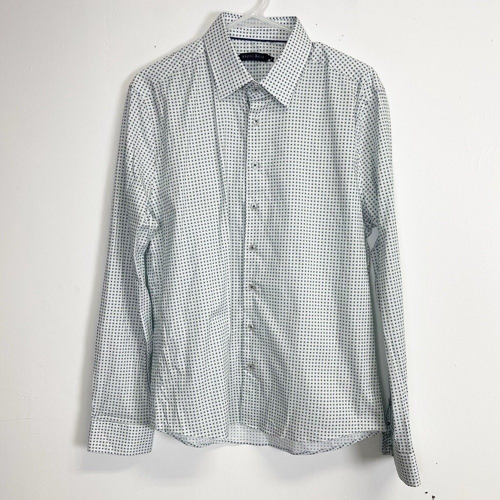 Stone Rose Shirt Men Small Gray Button Up Geometric Print Woven NWOT NEW